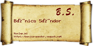 Bénics Sándor névjegykártya